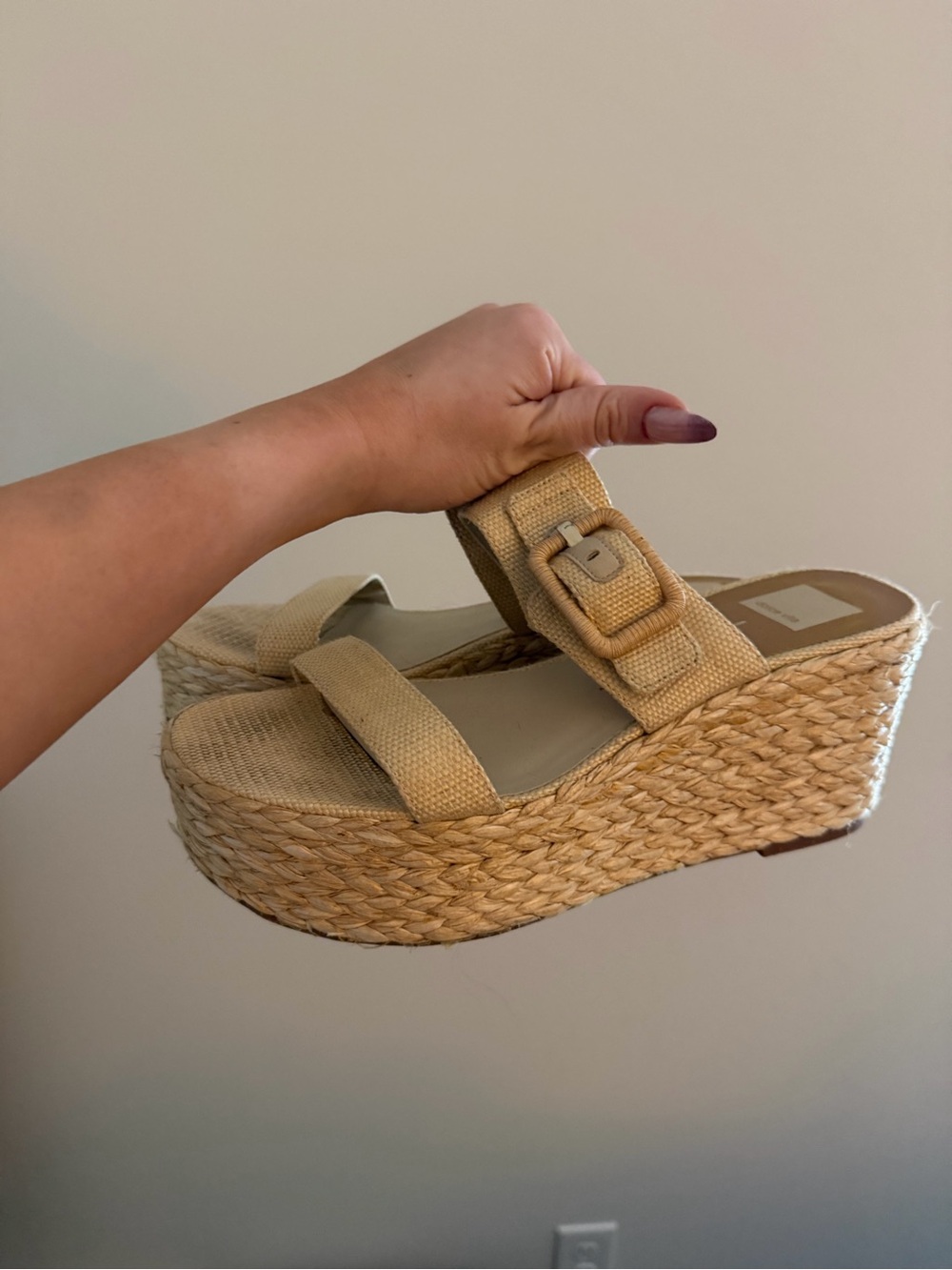 Dolce Vita Natural Beige Woven Espadrille Platform Wedges